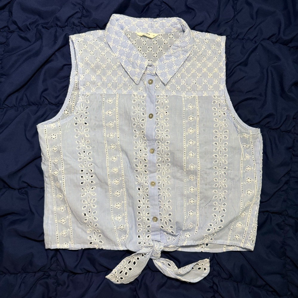 Only Blue and White Eyelet Blouse
